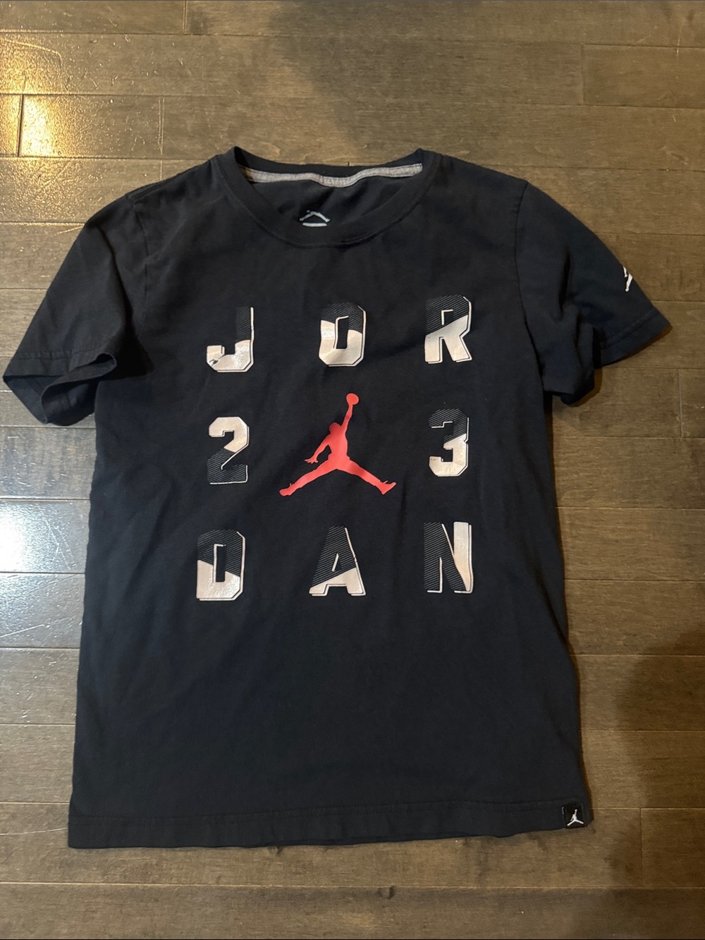 Jordan Kids Black Tee with Red Jumpman and Graphic Letters